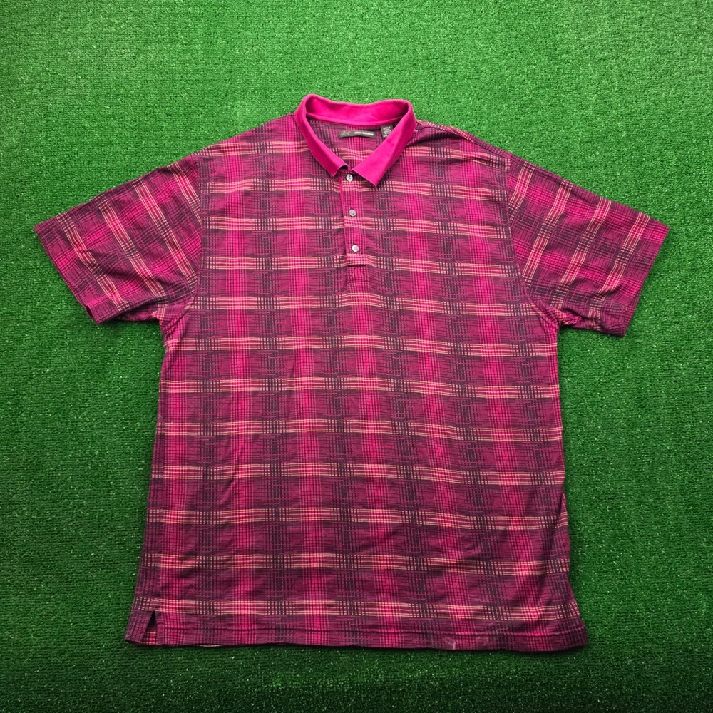 Greg Norman Polo Shirt Mens 2XL Purple PLaid Short Sleeve Y2K Golf Preppy Casual